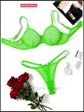 Sexy Fishnet Lingerie Set Push Up Bra & Thong Underwear Hollow Sheer Adjustable
